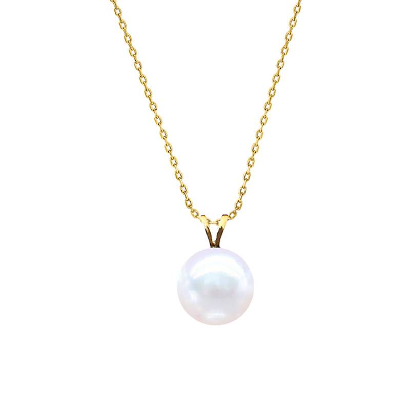 18K Yellow Gold V-Bail Round Freshwater Pearl Necklace, Length 45 cm - Négoce-îles