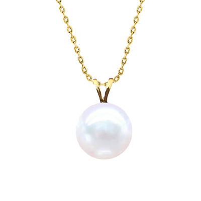 18K Yellow Gold V-Bail Round Freshwater Pearl Necklace, Length 45 cm - Négoce-îles
