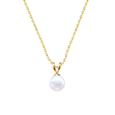 750/1000 Yellow Gold Crossed Bail & Round Freshwater Pearl Necklace, 45 cm - Négoce-îles