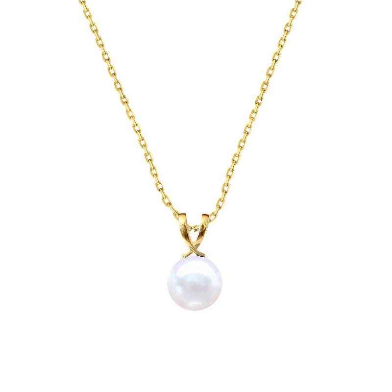 750/1000 Yellow Gold Crossed Bail & Round Freshwater Pearl Necklace, 45 cm - Négoce-îles