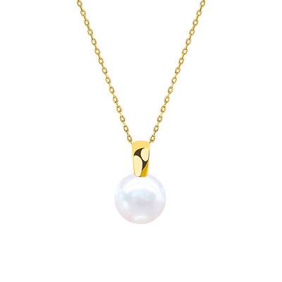 Collier Perle d'Eau Douce Ronde 9/10 mm en Or Jaune 750, Longueur 45 cm - Négoce-îles