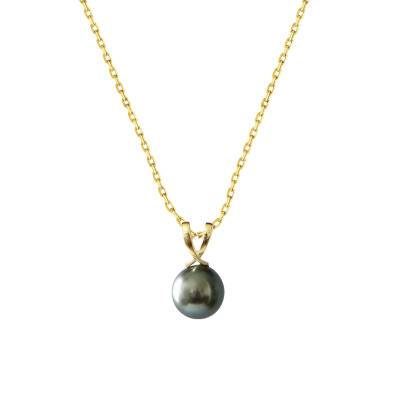 750/1000 Yellow Gold & Round Tahitian Pearl Necklace, 45 cm - Négoce-îles