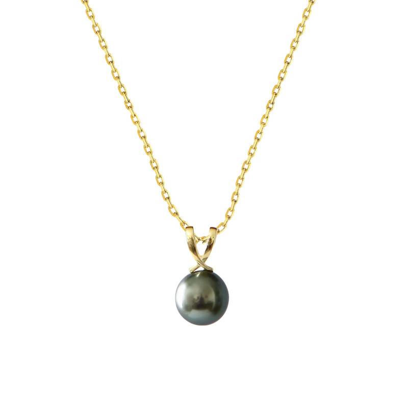 750/1000 Yellow Gold & Round Tahitian Pearl Necklace, 45 cm - Négoce-îles
