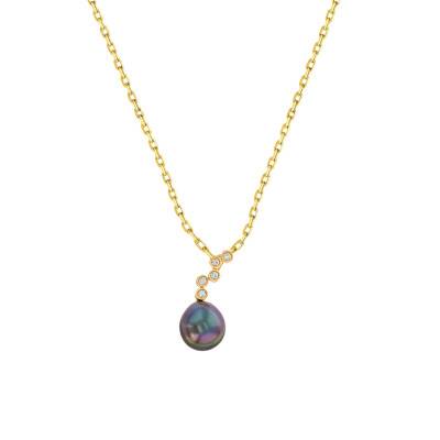 Collier Perle De Tahiti 10/11 mm et Diamants en Or Jaune 750, Longueur 45 cm - Négoce-îles
