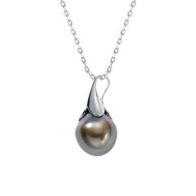 Collier Perle De Tahiti Ronde 10/11 mm Tulipe en Or Blanc 750, Longueur 45 cm - Négoce-îles