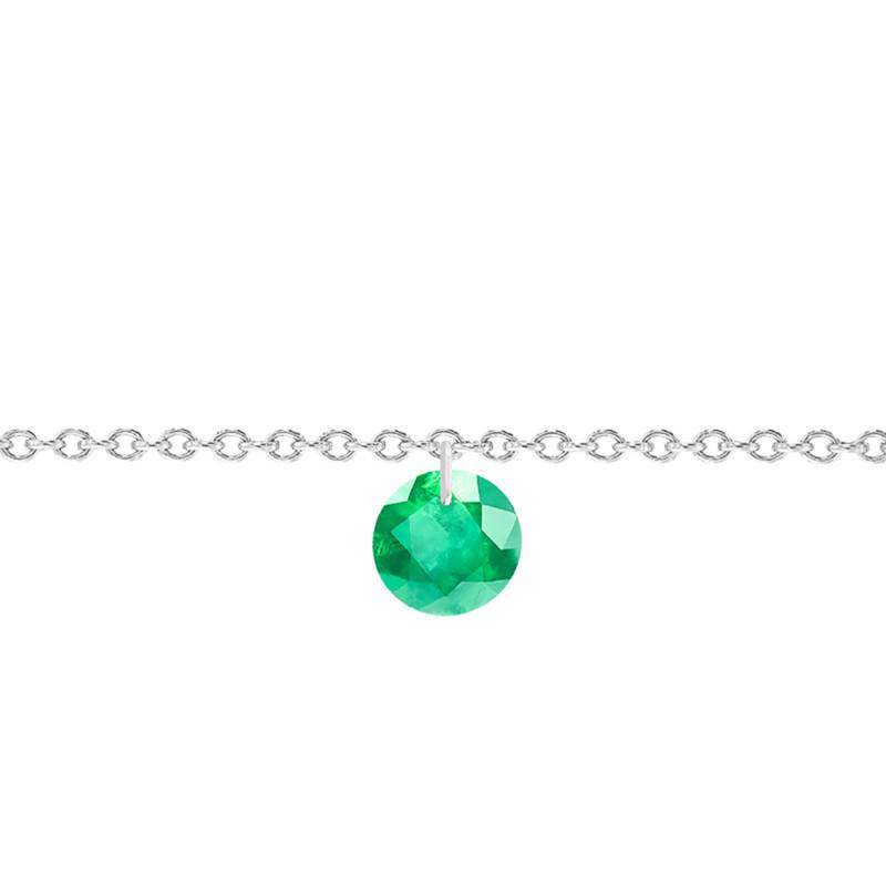 750/1000 White Gold & Drilled 4 mm Emerald Bracelet, Length 14 cm to 17 cm - Ocarat