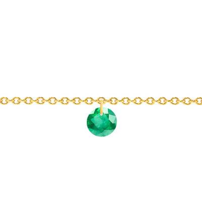750/1000 Yellow Gold & Drilled Emerald 4 mm Bracelet, Length 14 cm to 17 cm - Ocarat