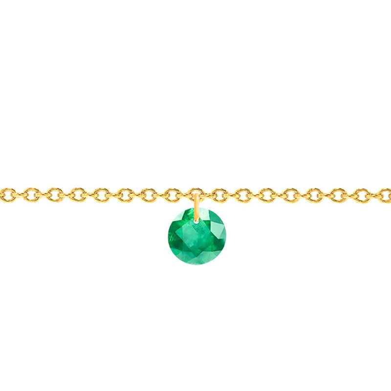 750/1000 Yellow Gold & Drilled Emerald 4 mm Bracelet, Length 14 cm to 17 cm - Ocarat