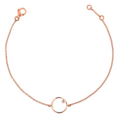 Bracelet Mini Circle Or Rose 750 et Diamant, Longueur 16 à 18 cm - Ocarat