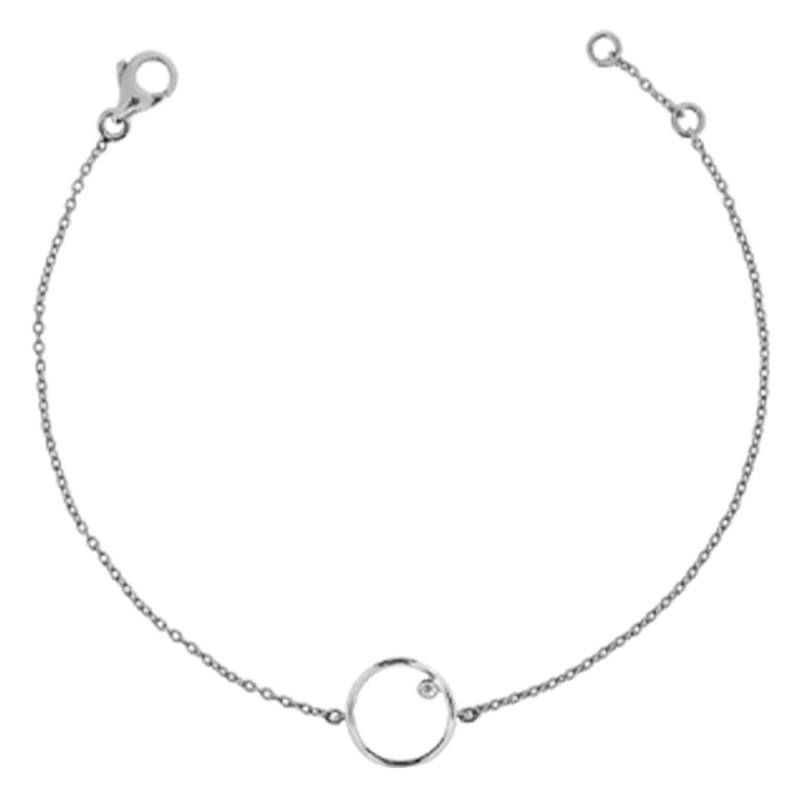 750/1000 White Gold & Diamond Mini Circle Bracelet, Length 16 cm to 18 cm - Ocarat