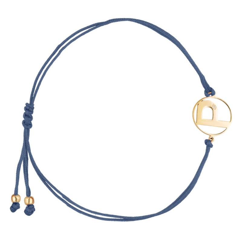 375 Yellow Gold Blue Cord Initial Medallion Bracelet, 12 cm - Ocarat