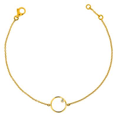 750/1000 Yellow Gold & Diamond Mini Circle Bracelet, Length 16 cm to 18 cm - Ocarat