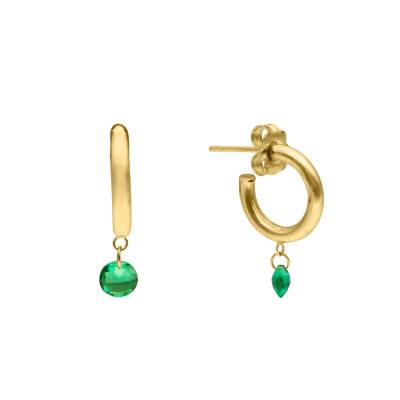 375 Yellow Gold & Green Round Crystal Hoop Earrings, 11.70 mm - Ocarat