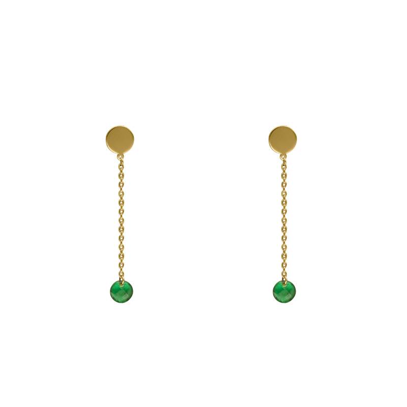 375/1000 Yellow Gold & Green Crystal Drop Earrings - Ocarat