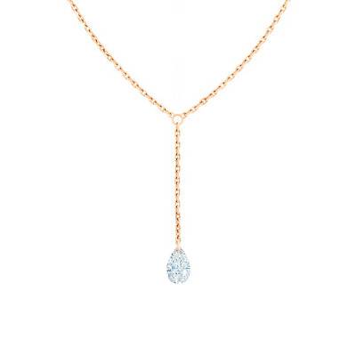 750 Rose Gold Drop Necklace with Pear Drilled Diamond F/VS2, Length 40 cm to 45 cm - Ocarat