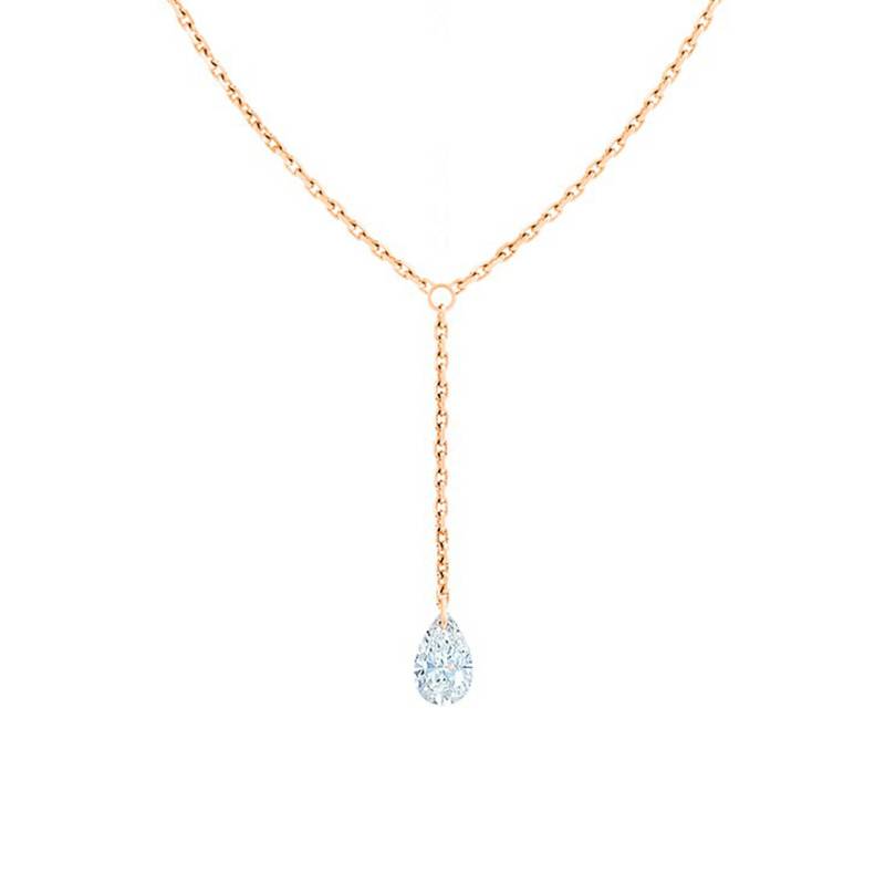 750 Rose Gold Drop Necklace with Pear Drilled Diamond F/VS2, Length 40 cm to 45 cm - Ocarat