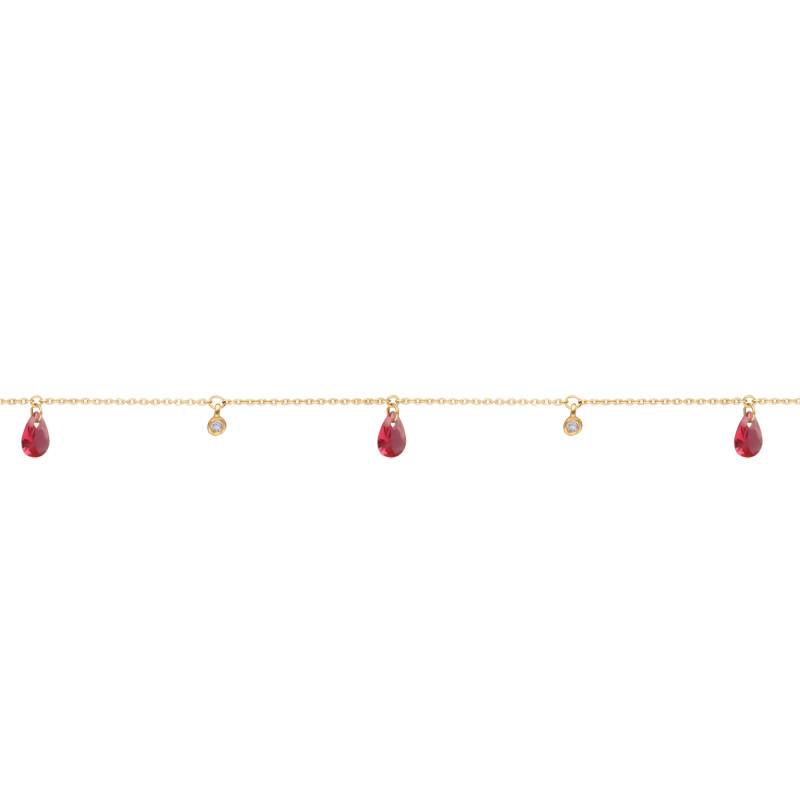 375/1000 Yellow Gold & Pink and White Crystal Bracelet, 18 cm Length - Ocarat