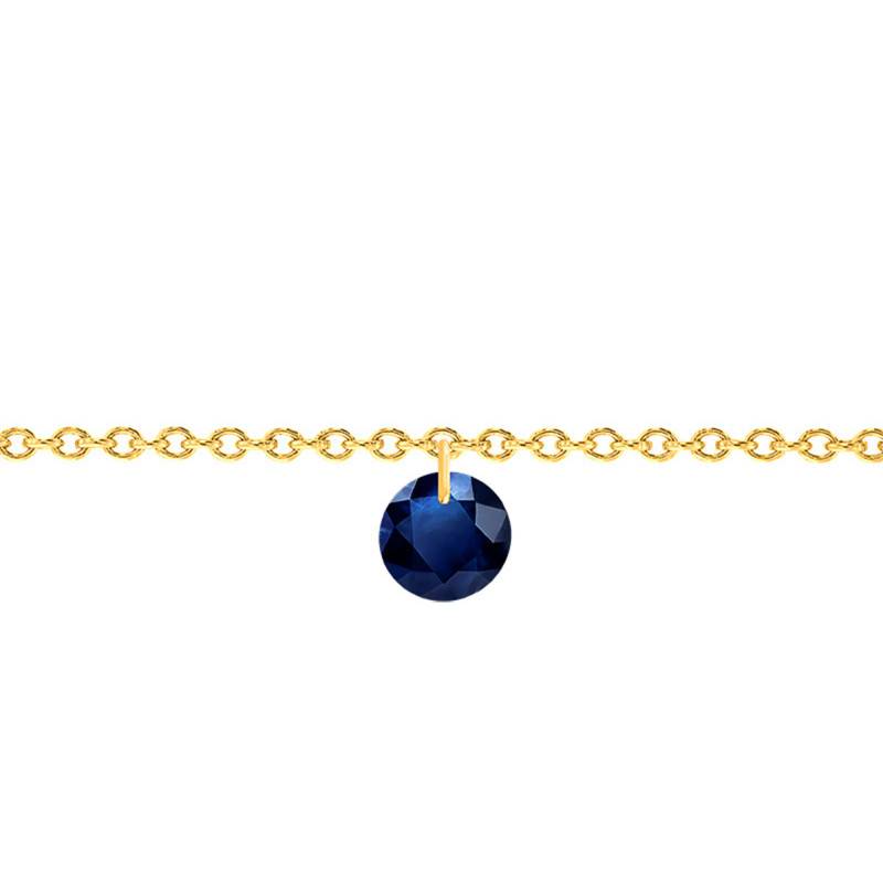 750/1000 Yellow Gold & Drilled 4.5 mm Sapphire Bracelet, Length 14 cm to 17 cm - Ocarat