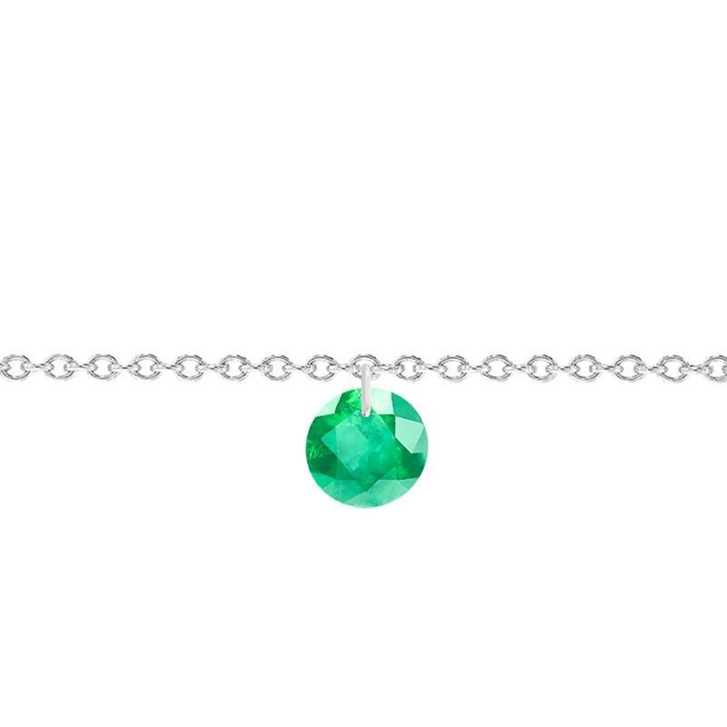 750/1000 White Gold & Drilled 4.5 mm Emerald Bracelet, Length 14 cm to 17 cm - Ocarat
