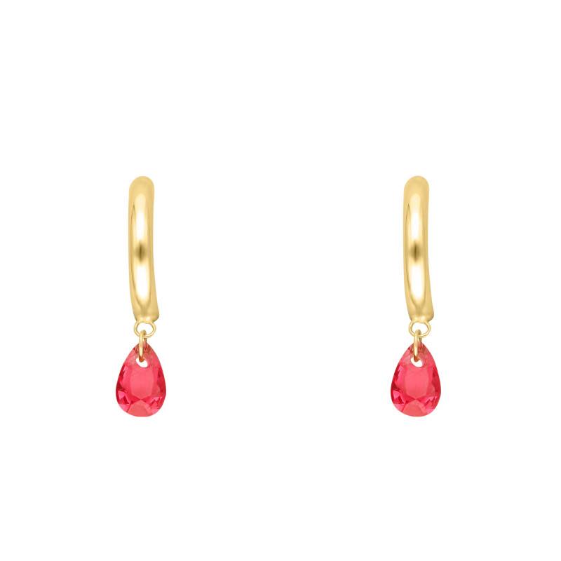 375/1000 Yellow Gold & Pink Pear Crystal Hoop Earrings, 11.70 mm Diameter - Ocarat