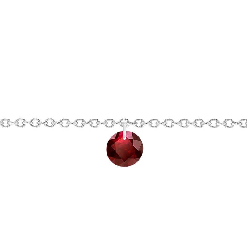750/1000 White Gold & 4.5 mm Drilled Ruby Bracelet, Length 14 cm to 17 cm - Ocarat
