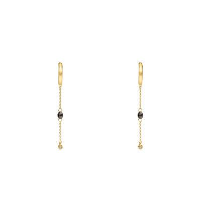 Créoles Chaînes en Or Jaune 375 et Cristaux Noir & Blanc, 11,70 mm - Ocarat