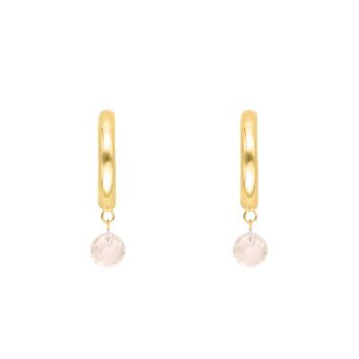375/1000 Yellow Gold Hoop Earrings & Round White Crystals, 11.70 mm Diameter - Ocarat