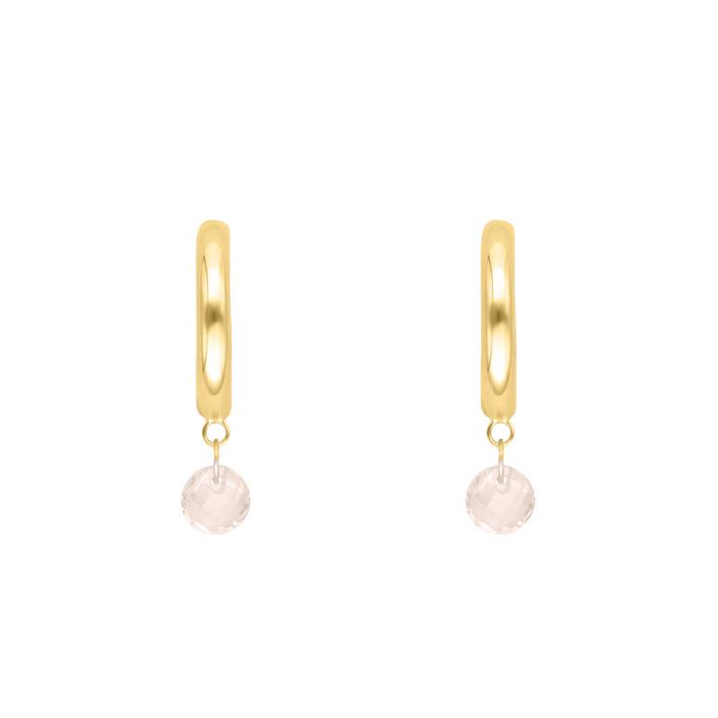 375/1000 Yellow Gold Hoop Earrings & Round White Crystals, 11.70 mm Diameter - Ocarat