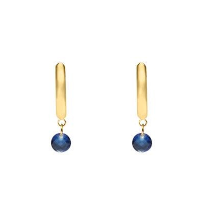 375/1000 Yellow Gold & Blue Round Crystal Hoop Earrings, 11.70 mm Length - Ocarat