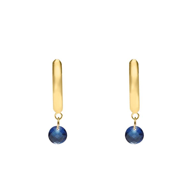375/1000 Yellow Gold & Blue Round Crystal Hoop Earrings, 11.70 mm Length - Ocarat