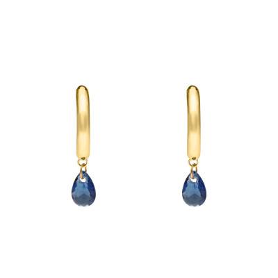 375/1000 Yellow Gold Hoop Earrings & Blue Pear Crystals, 11.70 mm Length - Ocarat