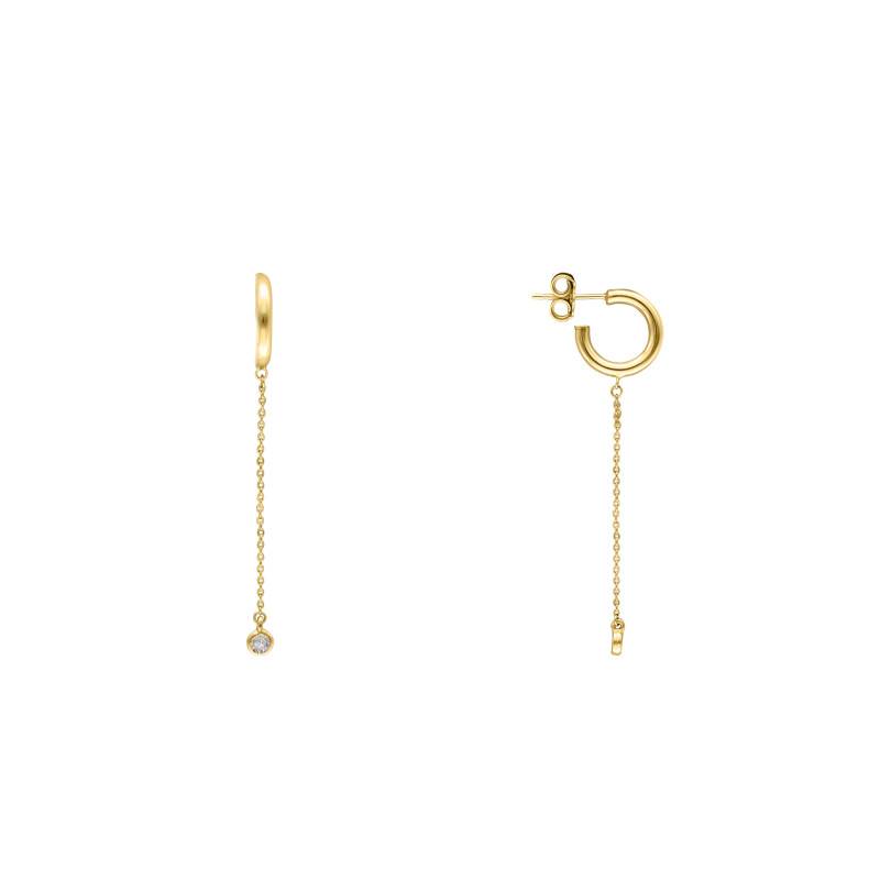 375/1000 Yellow Gold Hoop Earrings & White Crystals, 3.40 mm Diameter - Ocarat