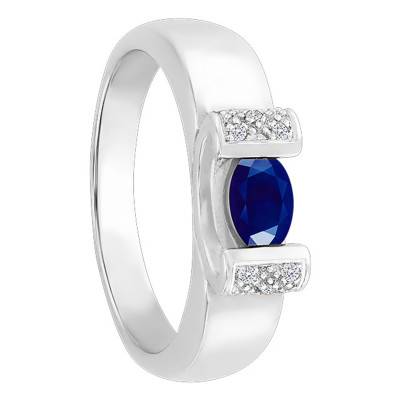 Bague Moderne Or Blanc 750, Saphir 0,52 ct, Diamants 0,05 ct - Orphée