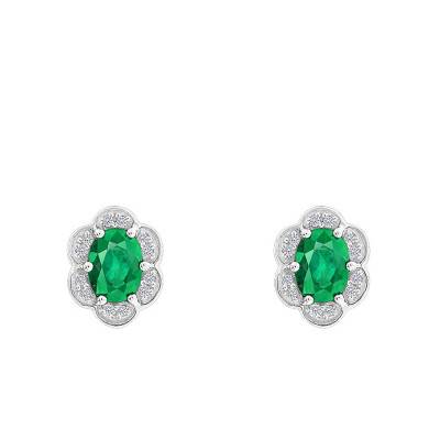 Boucles d'oreilles Emeraude & Diamants, Or Blanc 375 - Orphée