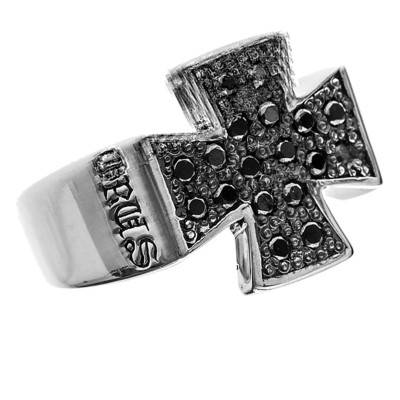 925 Silver & Black Stone Cross Signet Ring - Orus Bijoux