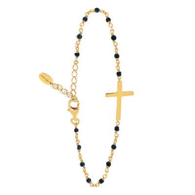 Bracelet argent doré croix et spinelle noire, Longueur 18 cm - Orus Bijoux