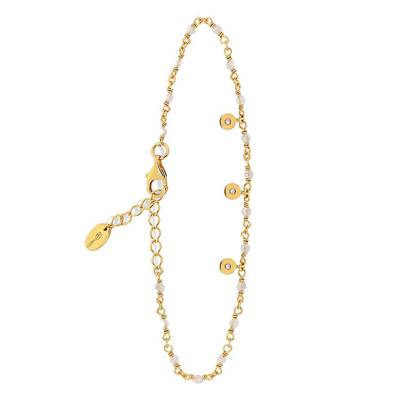 Bracelet argent doré petites pampilles serties et pierre de lune, 18 cm - Orus Bijoux