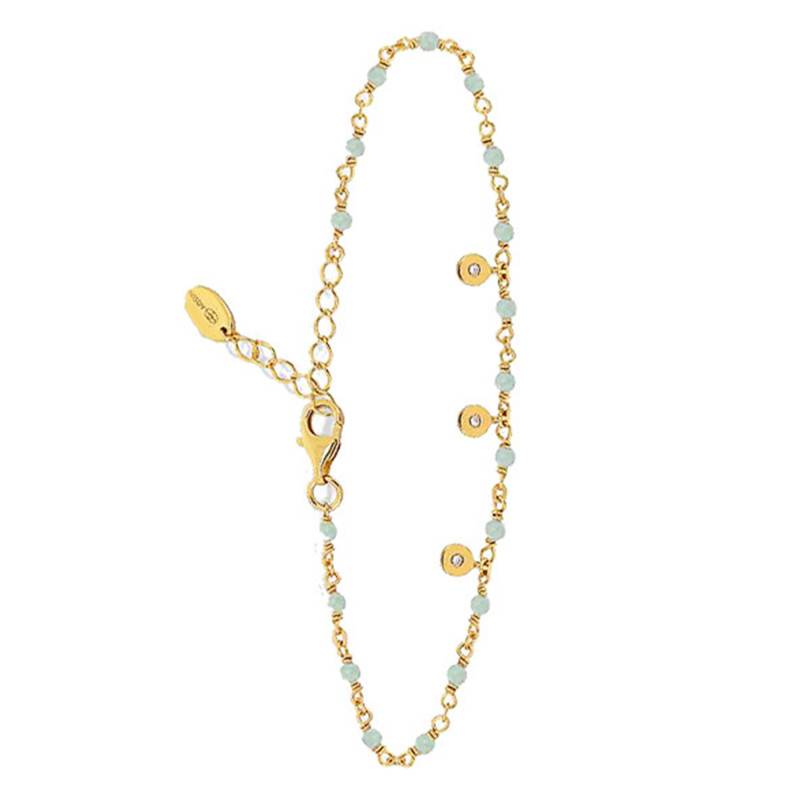 925/1000 Gold-Plated Silver & Aventurine Bead Small Tassel Bracelet, Length 18 cm - Orus Bijoux