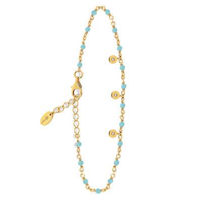 Bracelet argent doré petites pampilles serties et turquoise, Longueur 18 cm - Orus Bijoux