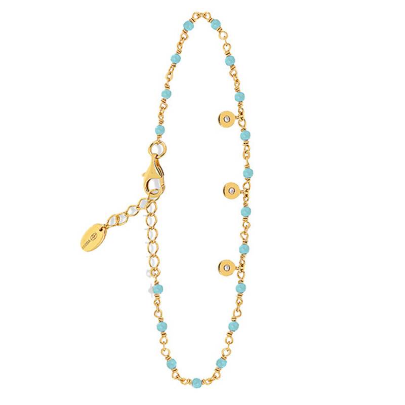 925 Gold-Plated Silver & Small Turquoise Dangle Bracelet, 18 cm - Orus Bijoux