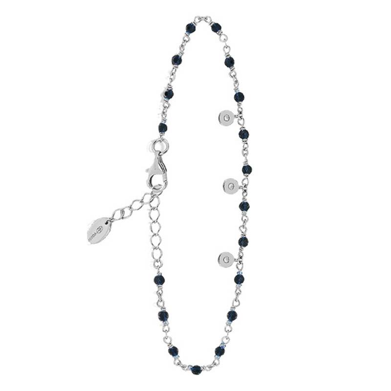 925 Rhodium-Plated Silver & Set Spinel Dangle Bracelet, 18 cm - Orus Bijoux