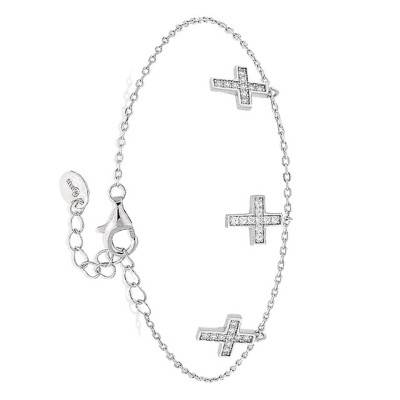 Sterling Silver Santa Bracelet with White Cubic Zirconia, 19 cm Length - Orus Bijoux