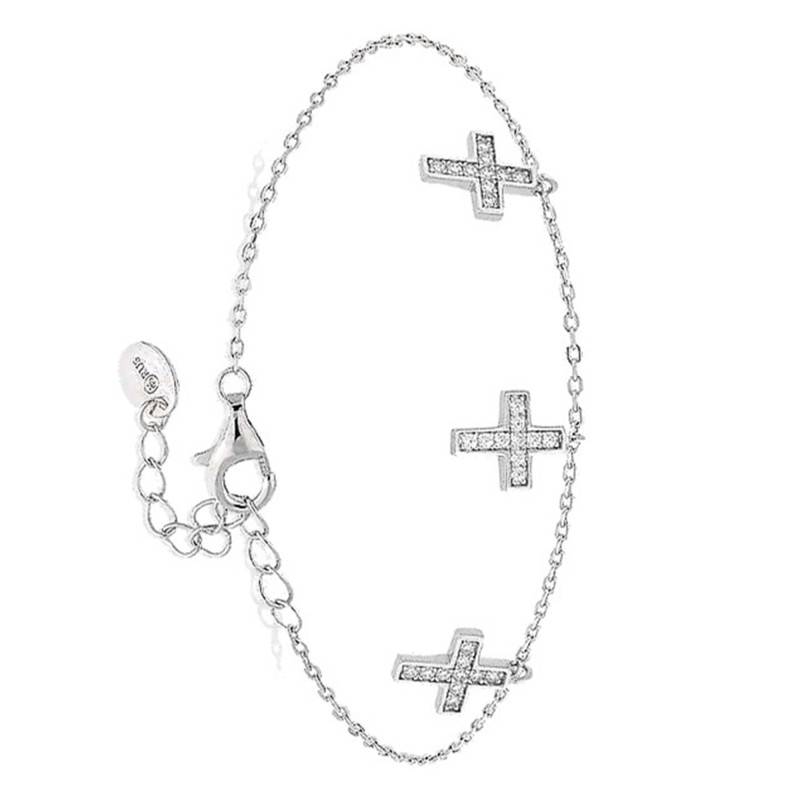 Sterling Silver Santa Bracelet with White Cubic Zirconia, 19 cm Length - Orus Bijoux