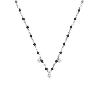 Collier argent rhodié petites pampilles serties et pierre spinelle, 38 cm - Orus Bijoux