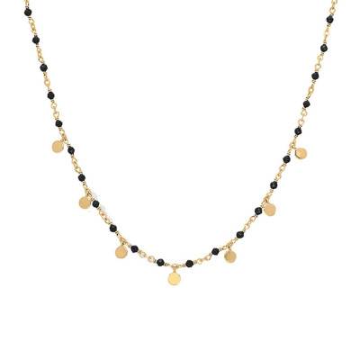 Collier argent doré petites perles pampilles et spinelle noire, 40 cm - Orus Bijoux