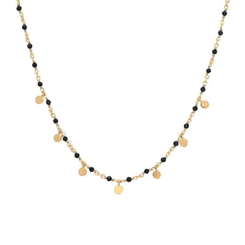 925/1000 Gilded Silver Black Spinel Dangle Necklace, 40 cm Length - Orus Bijoux