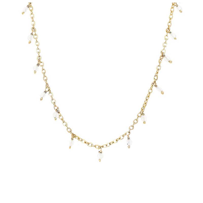 925 Gold-Plated Silver & Moonstone Bead Necklace, 41 cm - Orus Bijoux