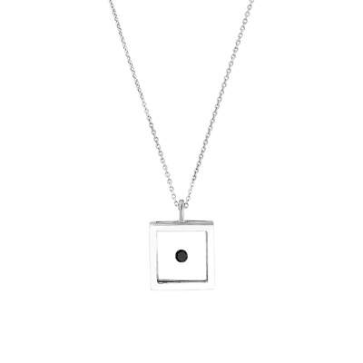 Collier Micro Carré Argent & Diamant Noir 0.12 carat, Longueur 55 cm - Pascal MORABITO