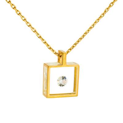 750/1000 Yellow Gold & 0.1 ct Diamond Micro Square Necklace, Length 42 cm - Pascal MORABITO