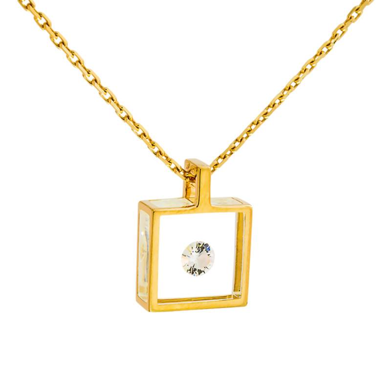 750/1000 Yellow Gold & 0.1 ct Diamond Micro Square Necklace, Length 42 cm - Pascal MORABITO